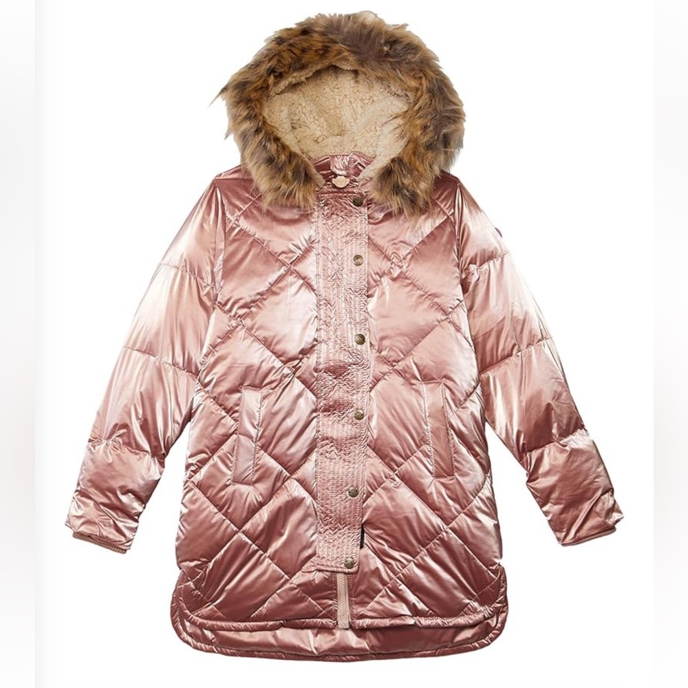 Appaman Kids Pink Quilted Jacket with Faux Fur Hood